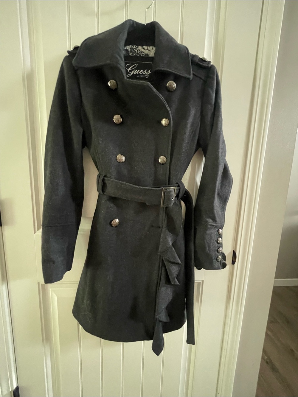 Guess Black Double-Breasted Trench Coat with Belt